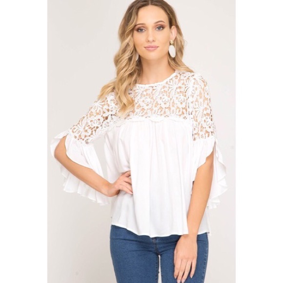 >>LAST<< Elizabeth Woven Lace Top - Off White - Picture 4 of 6